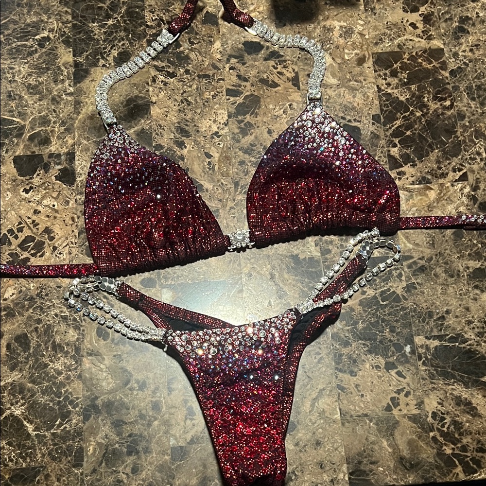Elegant Red Rhinestone Bikini